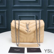Saint Laurent Small Loulou Chain Bag In Y Matelasse Leather Apricot/Silver