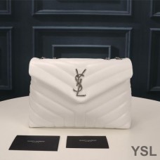 Saint Laurent Small Loulou Chain Bag In Y Matelasse Leather White/Silver