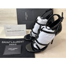 Saint Laurent Cassandra 100 Sandals In Patent Leather with Black Logo Black