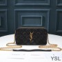 Saint Laurent Becky Double-Zip Pouch In Diamond-Quilted Lambskin Black/Gold