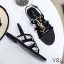 Saint Laurent Cassandra Open Sandals In Smooth Leather Black