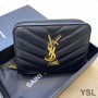 Saint Laurent Compact Zip Around Wallet In Grained Matelasse Leather Black/Gold