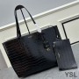 Saint Laurent Large Shopping Bag In Crocodile-Embossed Leather Black