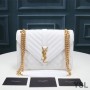 Saint Laurent Medium Envelope Chain Bag In Mixed Grained Matelasse Leather White/Gold