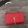 Saint Laurent Medium Kate Chain Bag with Tassel In Crocodile Embossed Shiny Leather Red/Silver