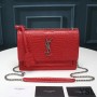 Saint Laurent Medium Sunset Chain Bag In Crocodile Embossed Leather Red/Silver