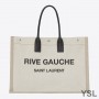 Saint Laurent Rive Gauche Tote In Linen And Leather White